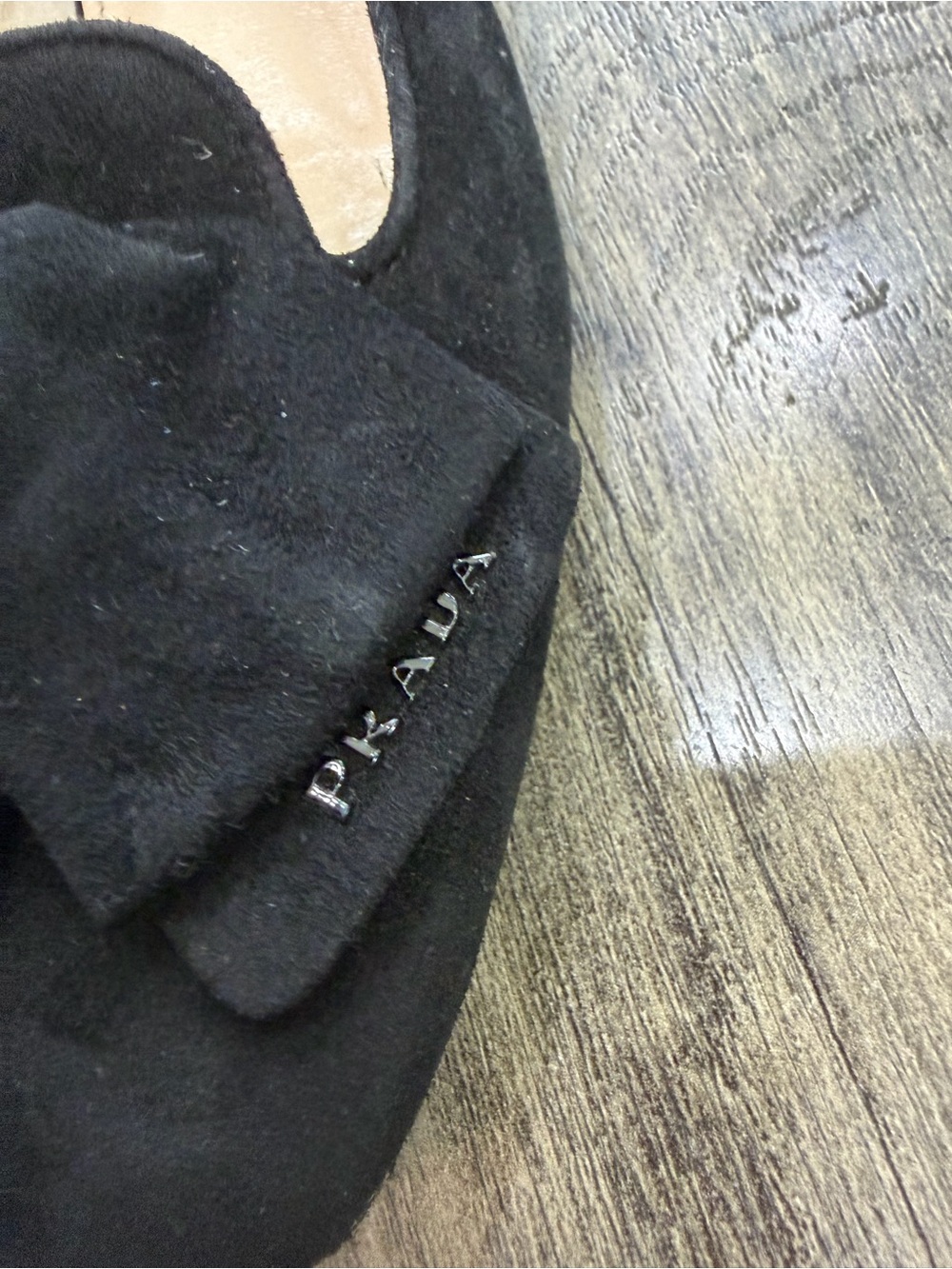 Prada Black Suede Bow Detail Flats - Picture 3 of 12